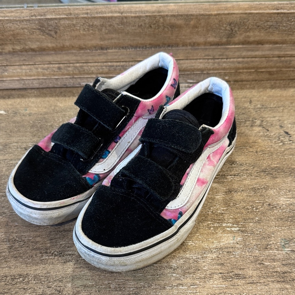 Vans Kids Black & Pink Velcro Low-Top Skate Shoes